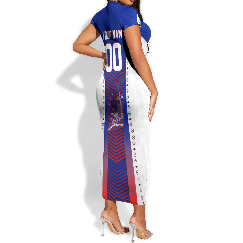 Personalized Haiti Football Eagle Champions Short Sleeve Bodycon Dress Les Grenadiers Soccer Trophy 2026 Heritage Flag
