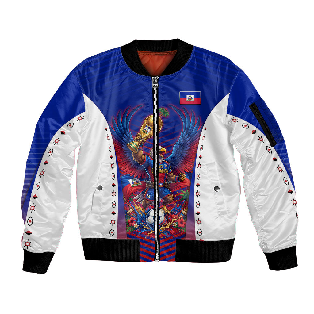 Personalized Haiti Football Eagle Champions Sleeve Zip Bomber Jacket Les Grenadiers Soccer Trophy 2026 Heritage Flag