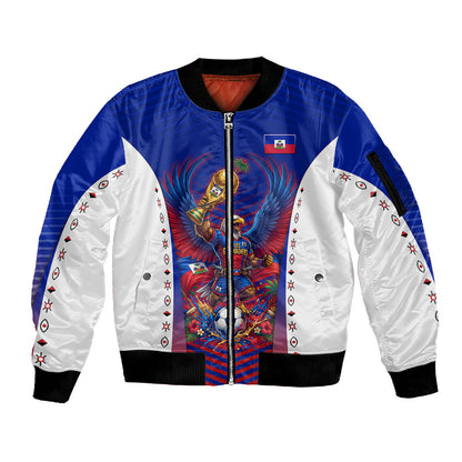 Personalized Haiti Football Eagle Champions Sleeve Zip Bomber Jacket Les Grenadiers Soccer Trophy 2026 Heritage Flag