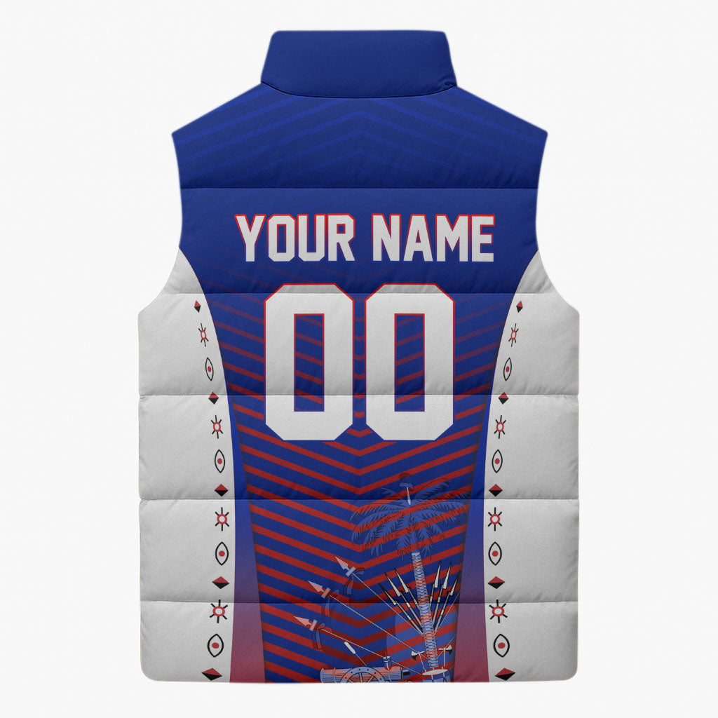 Personalized Haiti Football Eagle Champions Sleeveless Puffer Jacket Les Grenadiers Soccer Trophy 2026 Heritage Flag
