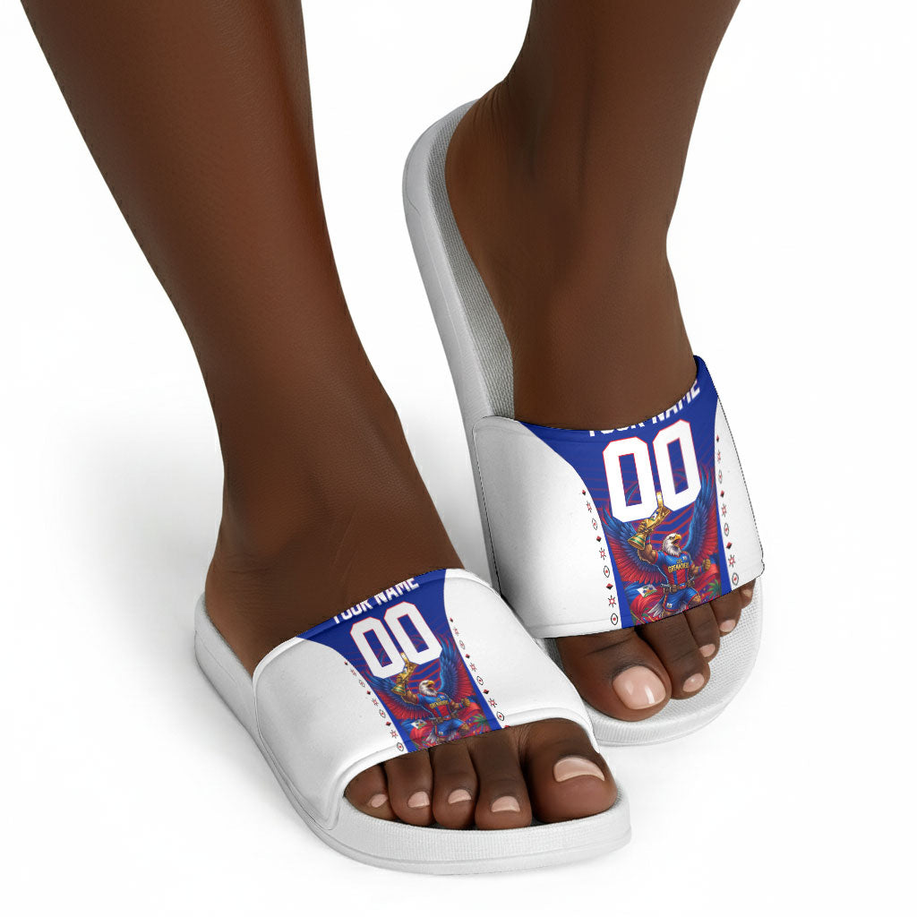 Personalized Haiti Football Eagle Champions Slide Sandals Les Grenadiers Soccer Trophy 2026 Heritage Flag