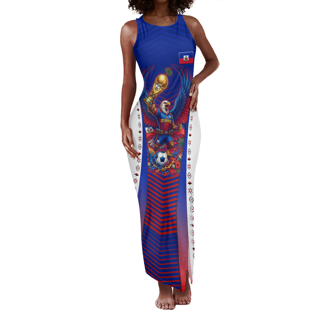 Personalized Haiti Football Eagle Champions Tank Maxi Dress Les Grenadiers Soccer Trophy 2026 Heritage Flag