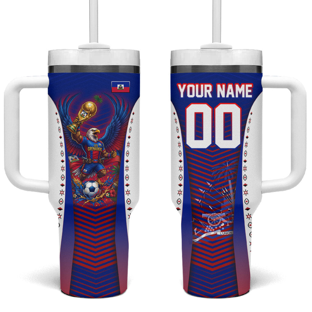 Personalized Haiti Football Eagle Champions Tumbler With Handle Les Grenadiers Soccer Trophy 2026 Heritage Flag