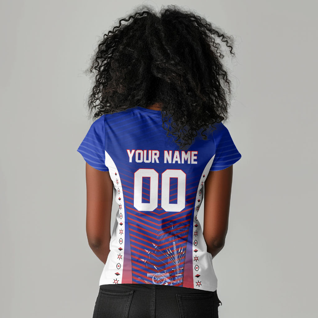 Personalized Haiti Football Eagle Champions Women V-Neck T-Shirt Les Grenadiers Soccer Trophy 2026 Heritage Flag