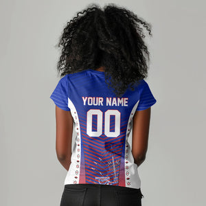 Personalized Haiti Football Eagle Champions Women V-Neck T-Shirt Les Grenadiers Soccer Trophy 2026 Heritage Flag