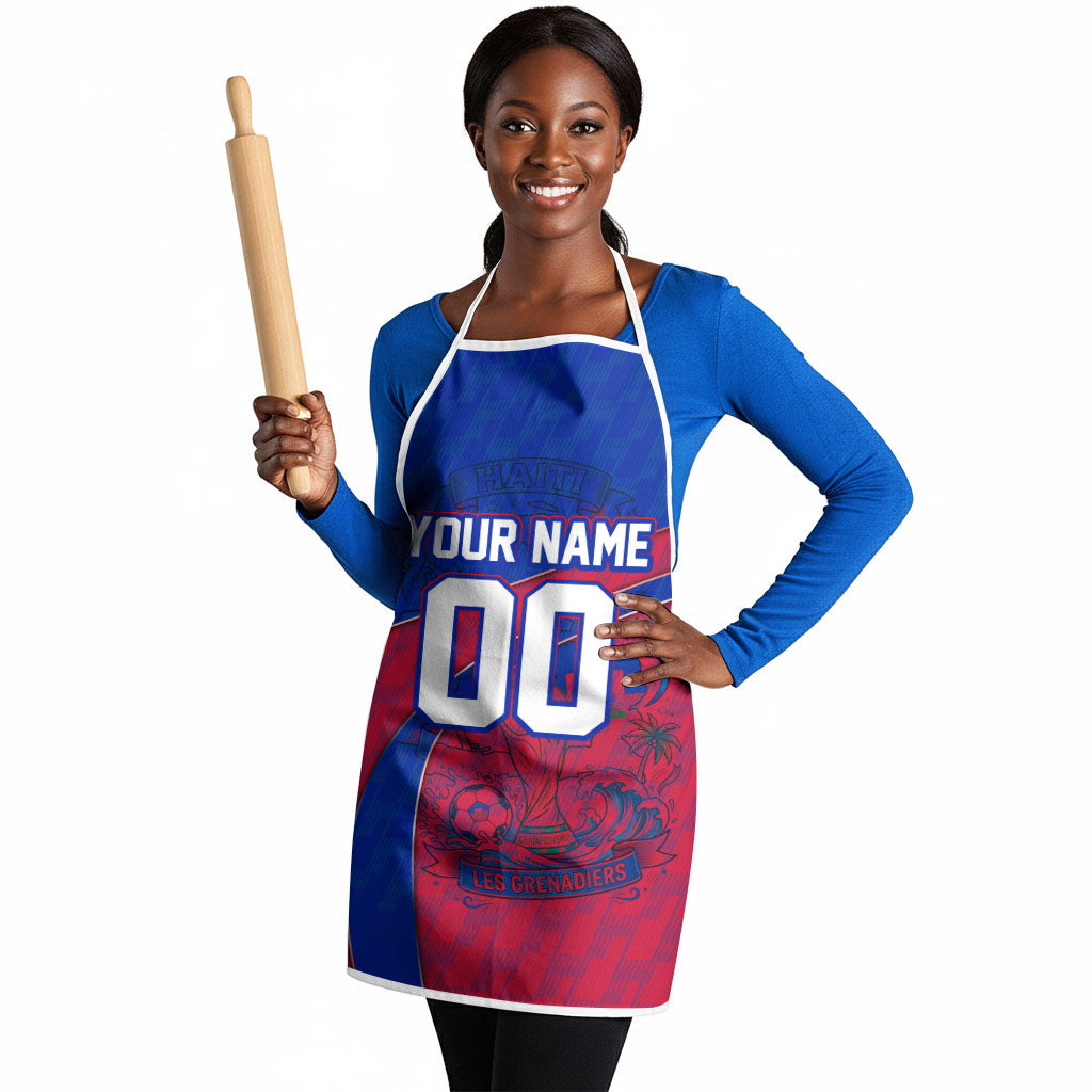 Personalized Haiti Soccer Les Grenadiers Apron Championship Football 2026 Trophy Haitian Flag Map