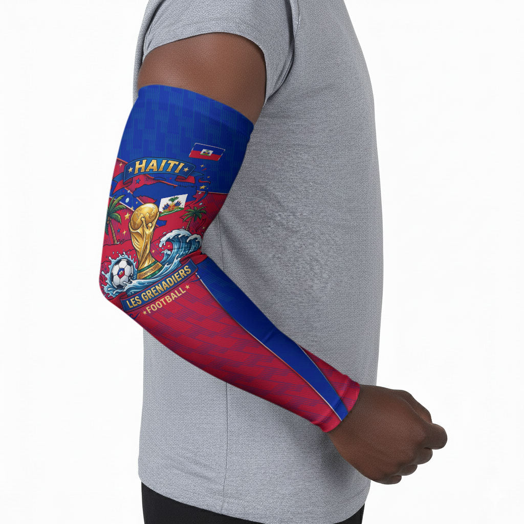 Personalized Haiti Soccer Les Grenadiers Arm Sleeves Championship Football 2026 Trophy Haitian Flag Map