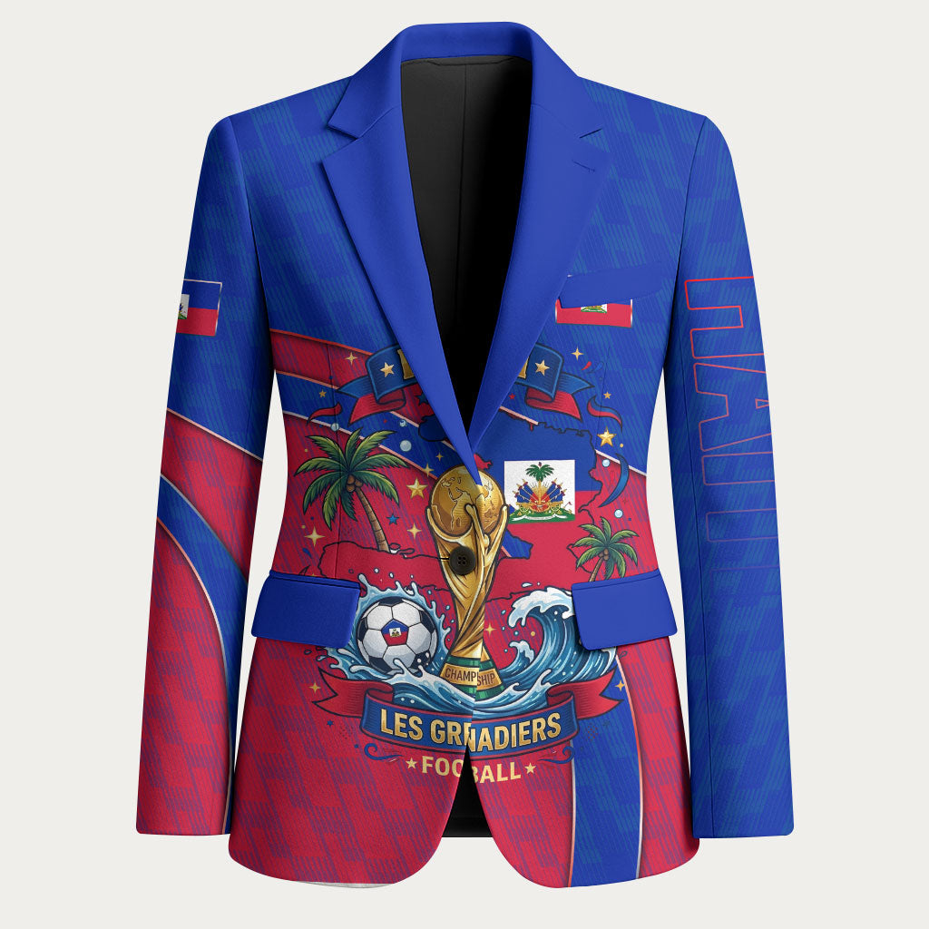 Personalized Haiti Soccer Les Grenadiers Blazer Championship Football 2026 Trophy Haitian Flag Map