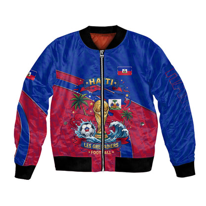 Personalized Haiti Soccer Les Grenadiers Bomber Jacket Championship Football 2026 Trophy Haitian Flag Map
