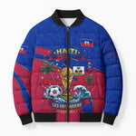 Personalized Haiti Soccer Les Grenadiers Bomber Puffer Jacket Championship Football 2026 Trophy Haitian Flag Map