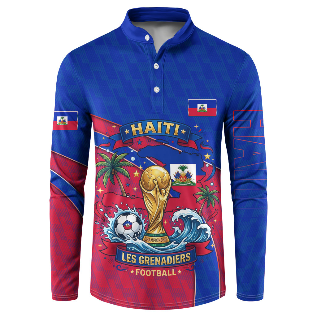 Personalized Haiti Soccer Les Grenadiers Button Sweatshirt Championship Football 2026 Trophy Haitian Flag Map