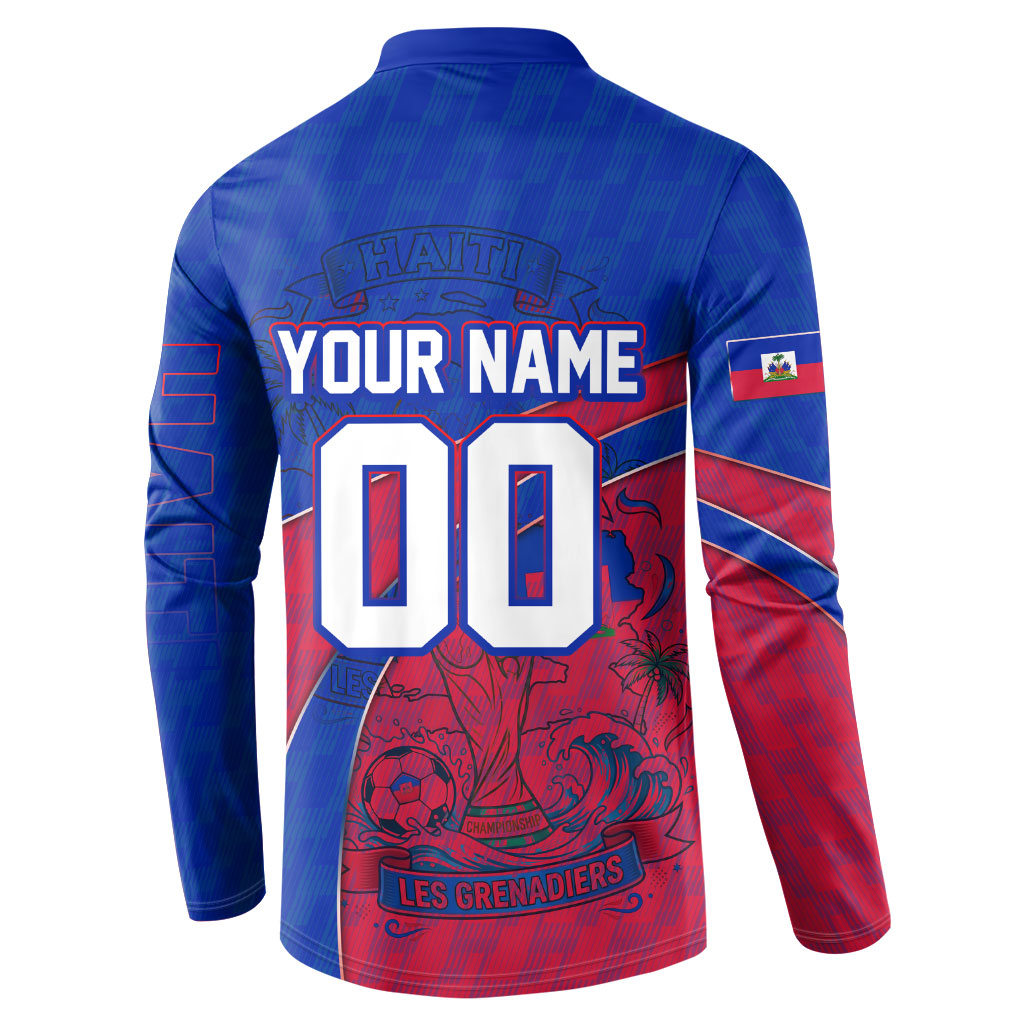 Personalized Haiti Soccer Les Grenadiers Button Sweatshirt Championship Football 2026 Trophy Haitian Flag Map