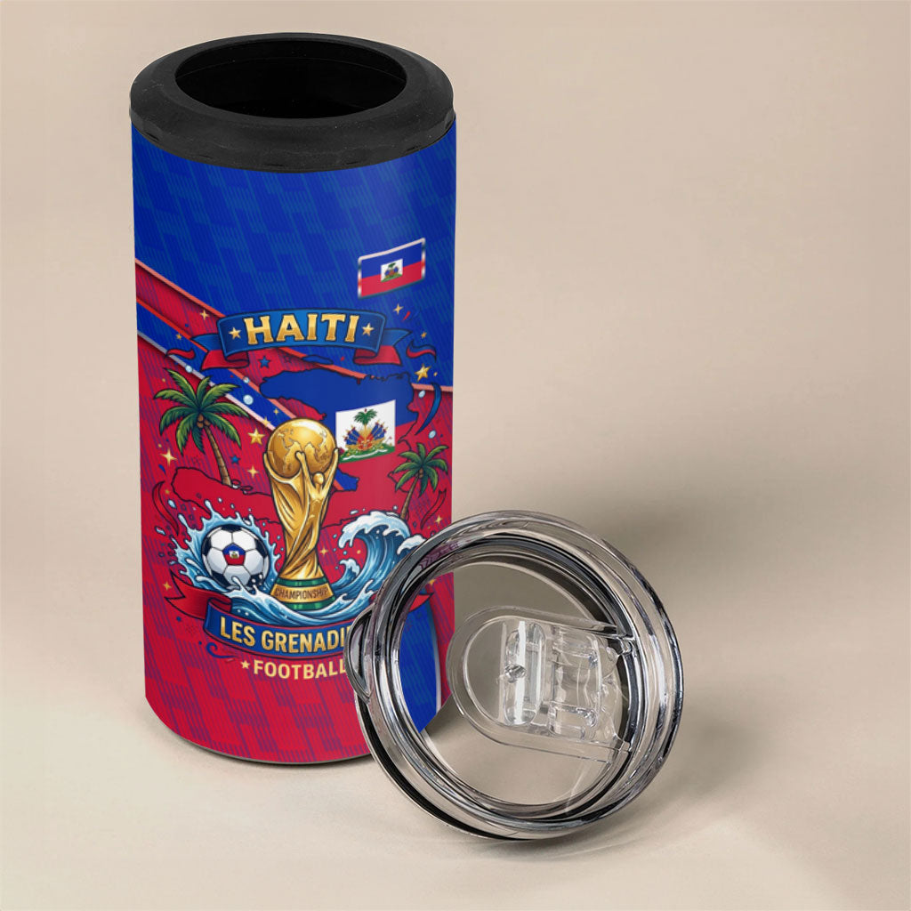 Personalized Haiti Soccer Les Grenadiers 4 in 1 Can Cooler Tumbler Championship Football 2026 Trophy Haitian Flag Map