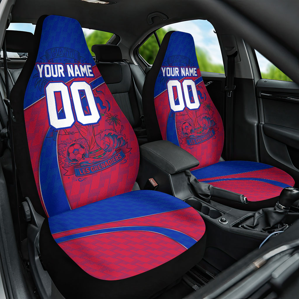 Personalized Haiti Soccer Les Grenadiers Car Seat Cover Championship Football 2026 Trophy Haitian Flag Map