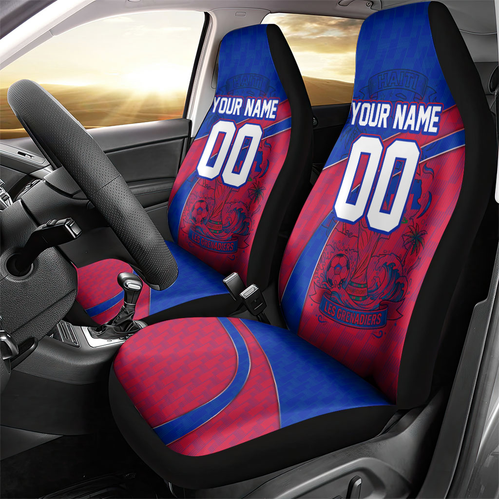 Personalized Haiti Soccer Les Grenadiers Car Seat Cover Championship Football 2026 Trophy Haitian Flag Map
