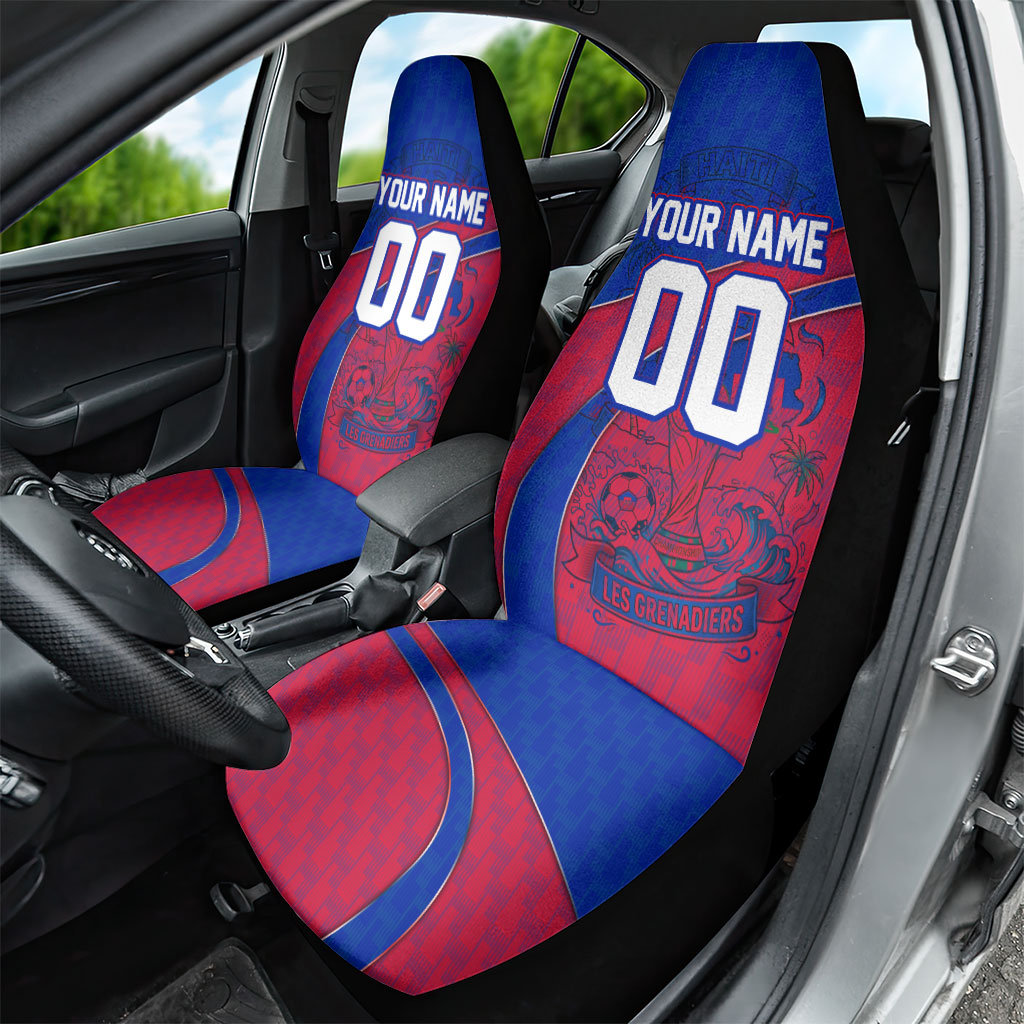 Personalized Haiti Soccer Les Grenadiers Car Seat Cover Championship Football 2026 Trophy Haitian Flag Map