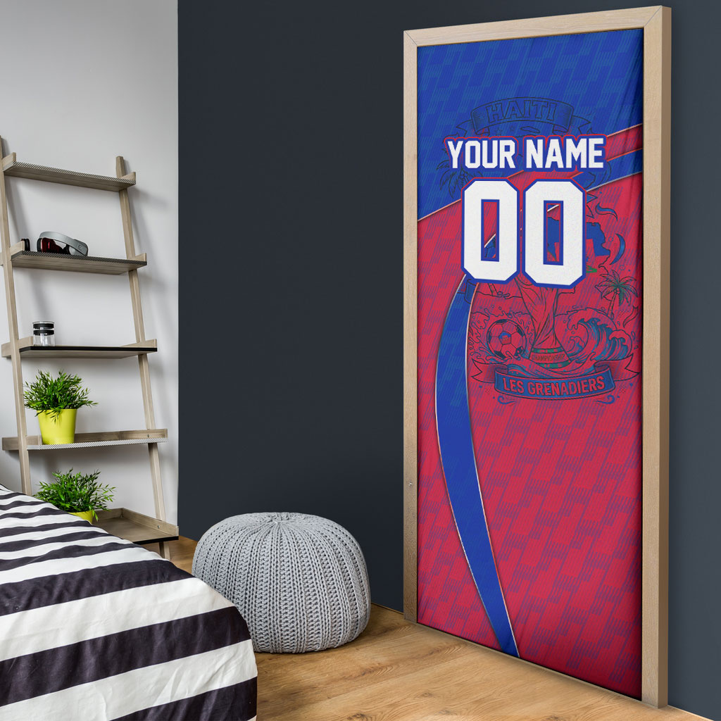 Personalized Haiti Soccer Les Grenadiers Door Cover Championship Football 2026 Trophy Haitian Flag Map