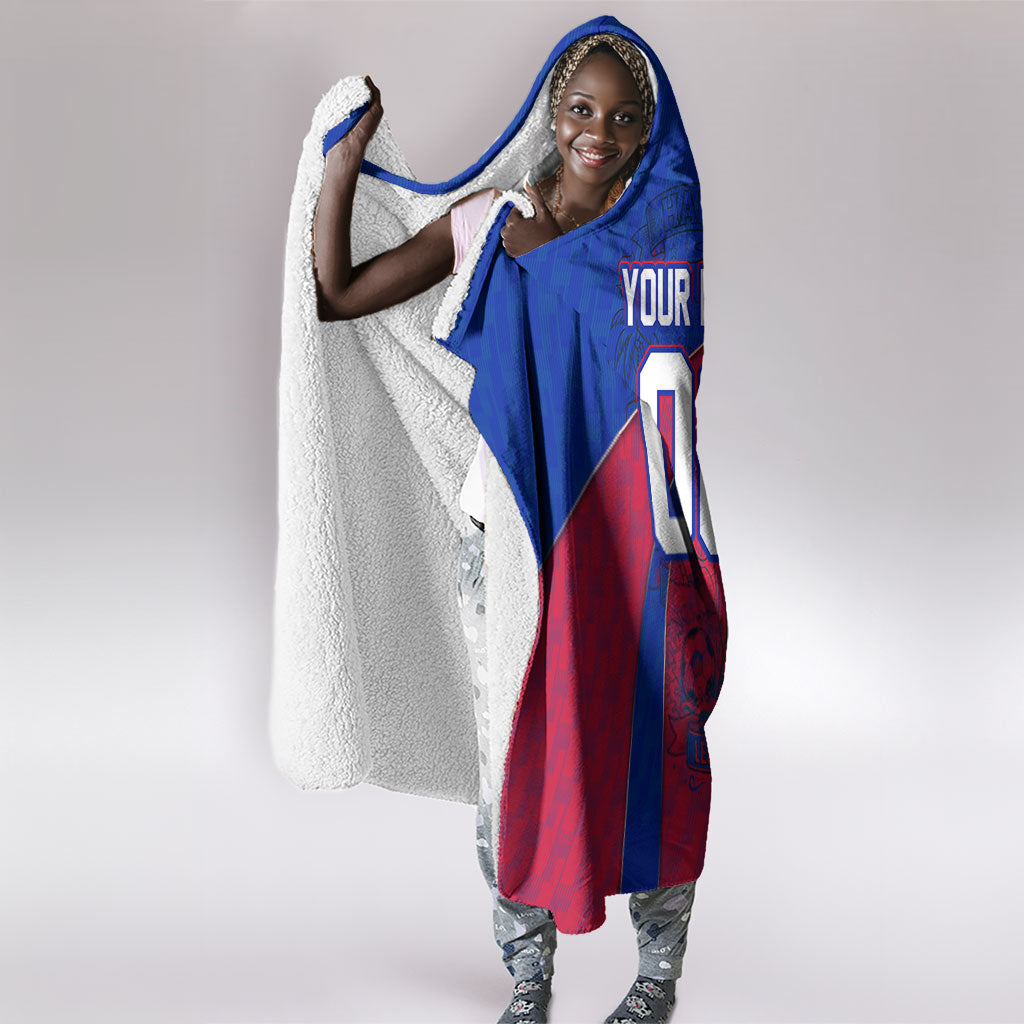 Personalized Haiti Soccer Les Grenadiers Hooded Blanket Championship Football 2026 Trophy Haitian Flag Map