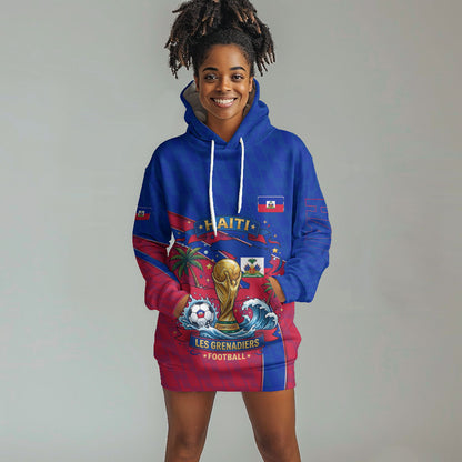 Personalized Haiti Soccer Les Grenadiers Hoodie Dress Championship Football 2026 Trophy Haitian Flag Map