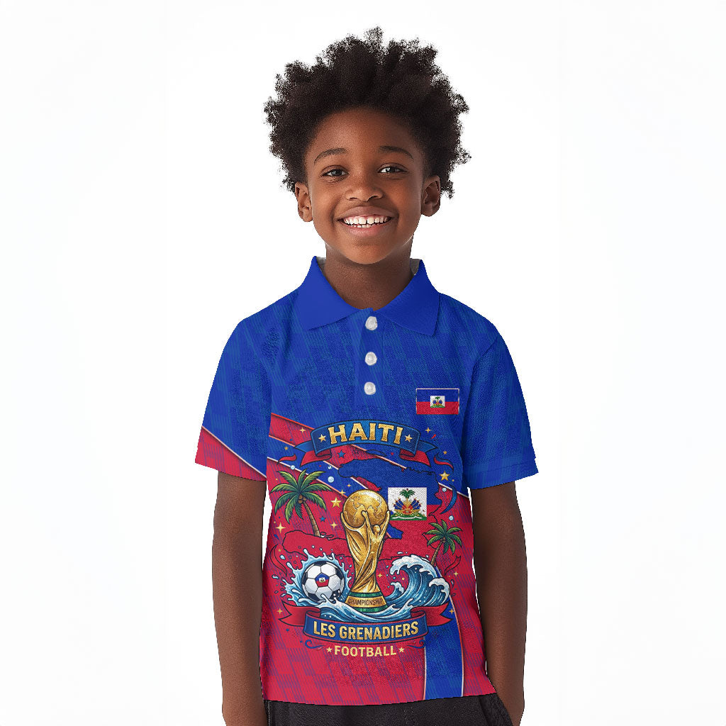 Personalized Haiti Soccer Les Grenadiers Kid Polo Shirt Championship Football 2026 Trophy Haitian Flag Map