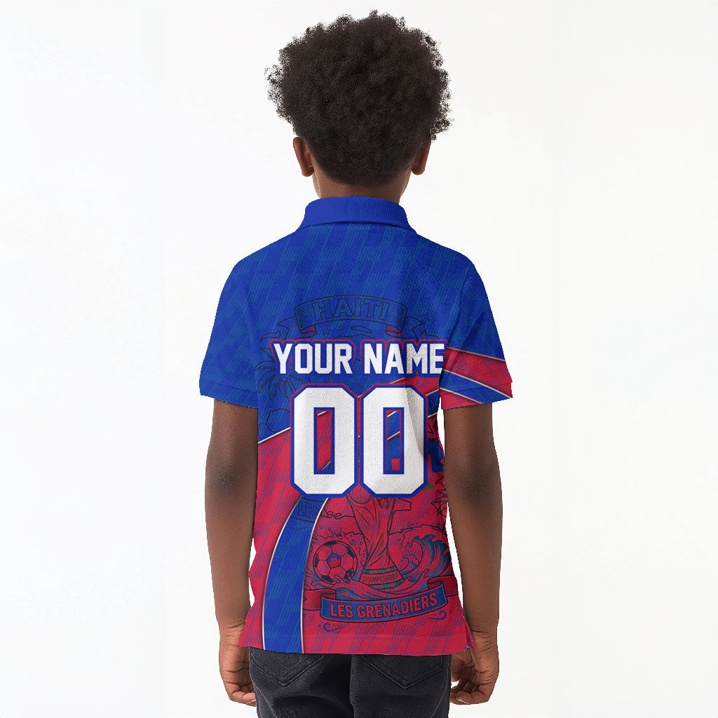 Personalized Haiti Soccer Les Grenadiers Kid Polo Shirt Championship Football 2026 Trophy Haitian Flag Map