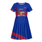 Personalized Haiti Soccer Les Grenadiers Kid Short Sleeve Dress Championship Football 2026 Trophy Haitian Flag Map