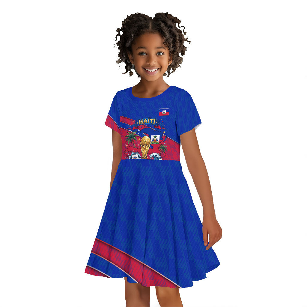 Personalized Haiti Soccer Les Grenadiers Kid Short Sleeve Dress Championship Football 2026 Trophy Haitian Flag Map