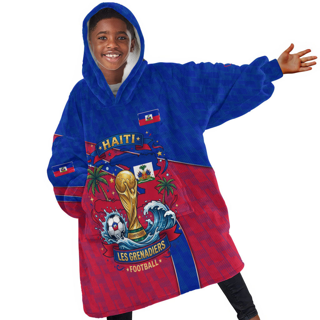 Personalized Haiti Soccer Les Grenadiers Kid Wearable Blanket Hoodie Championship Football 2026 Trophy Haitian Flag Map