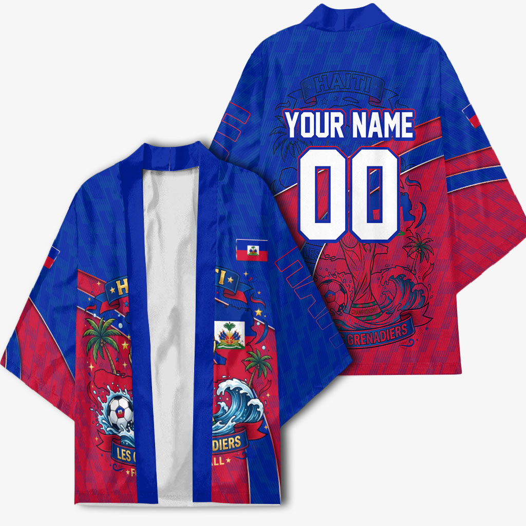 Personalized Haiti Soccer Les Grenadiers Kimono Championship Football 2026 Trophy Haitian Flag Map