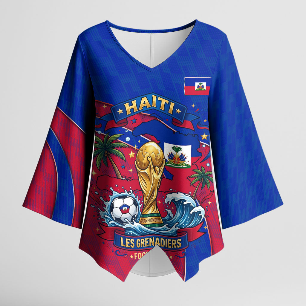 Personalized Haiti Soccer Les Grenadiers Kimono Sleeve Blouse Championship Football 2026 Trophy Haitian Flag Map