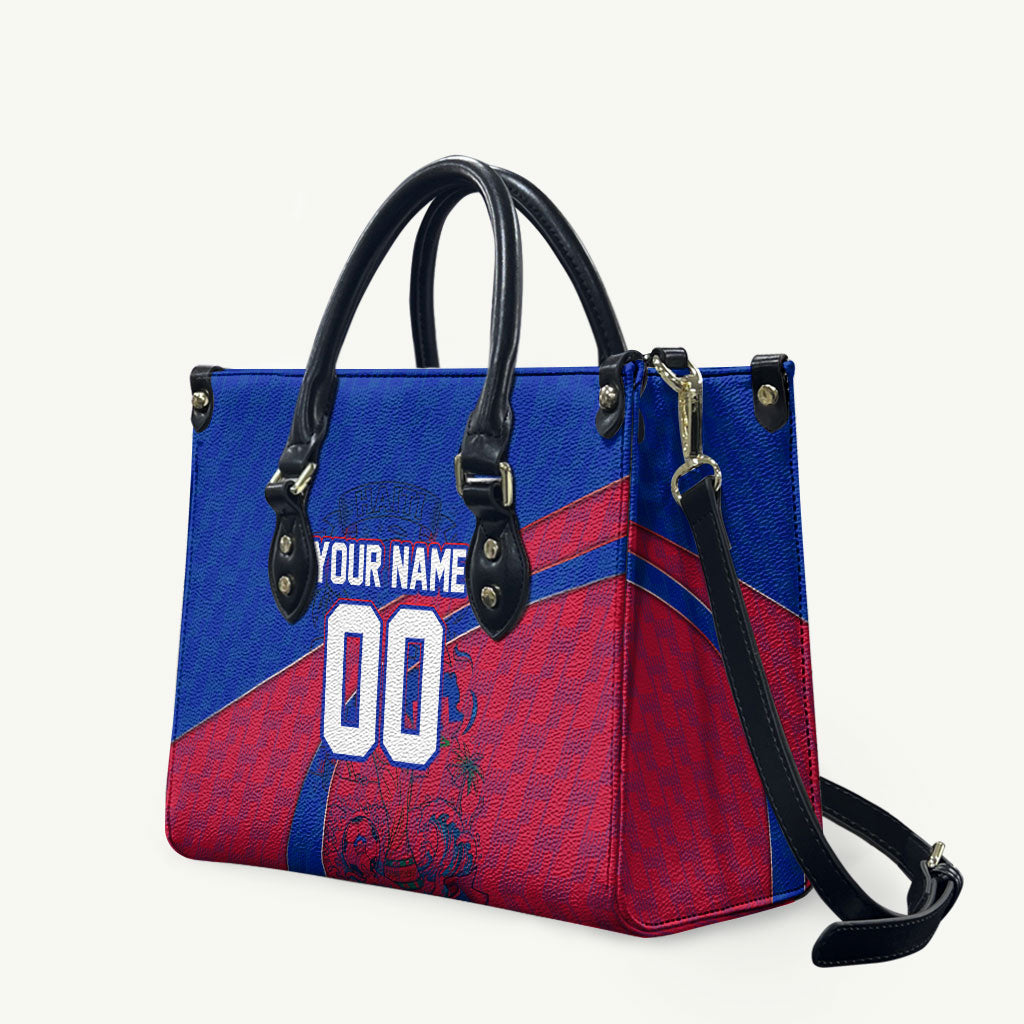 Personalized Haiti Soccer Les Grenadiers Leather Bag Championship Football 2026 Trophy Haitian Flag Map