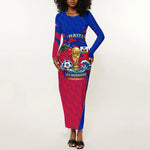 Personalized Haiti Soccer Les Grenadiers Long Sleeve Bodycon Dress Championship Football 2026 Trophy Haitian Flag Map