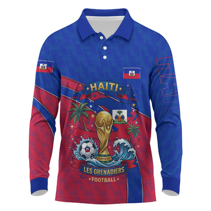 Personalized Haiti Soccer Les Grenadiers Long Sleeve Polo Shirt Championship Football 2026 Trophy Haitian Flag Map