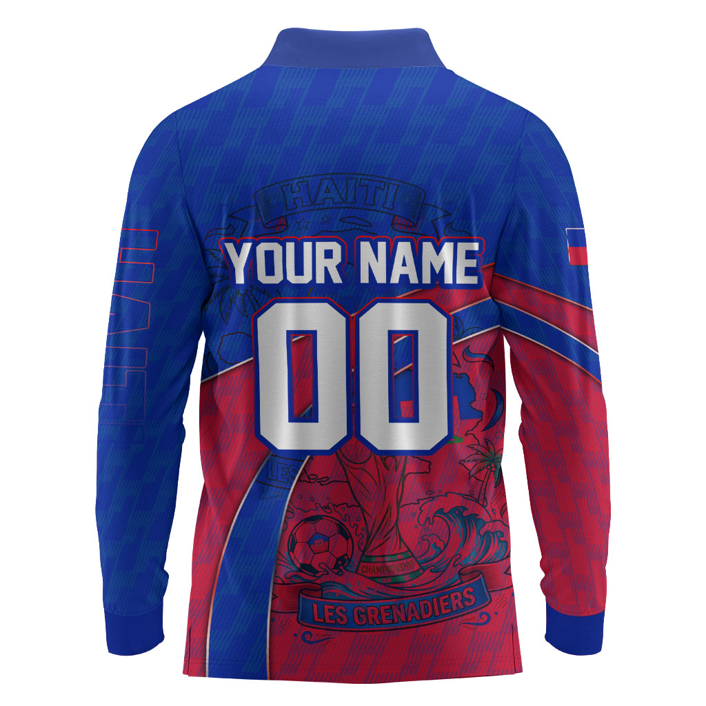 Personalized Haiti Soccer Les Grenadiers Long Sleeve Polo Shirt Championship Football 2026 Trophy Haitian Flag Map