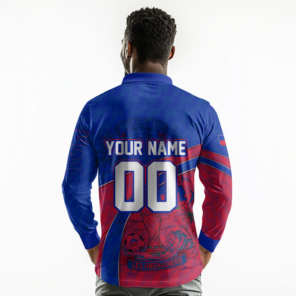 Personalized Haiti Soccer Les Grenadiers Long Sleeve Polo Shirt Championship Football 2026 Trophy Haitian Flag Map