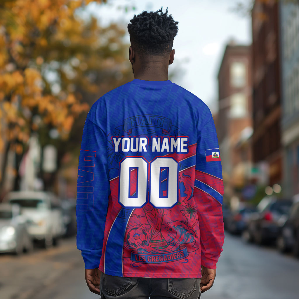 Personalized Haiti Soccer Les Grenadiers Long Sleeve Shirt Championship Football 2026 Trophy Haitian Flag Map
