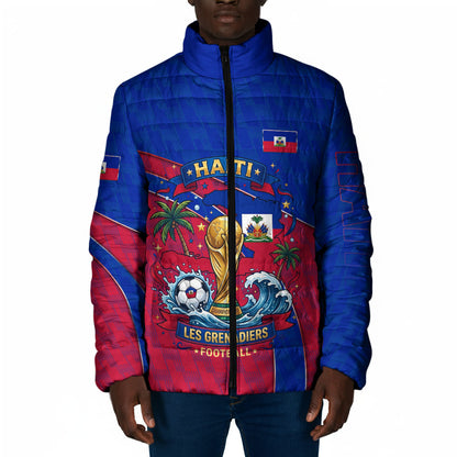 Personalized Haiti Soccer Les Grenadiers Padded Jacket Championship Football 2026 Trophy Haitian Flag Map
