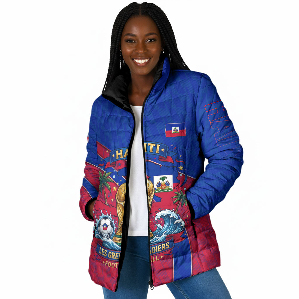 Personalized Haiti Soccer Les Grenadiers Padded Jacket Championship Football 2026 Trophy Haitian Flag Map