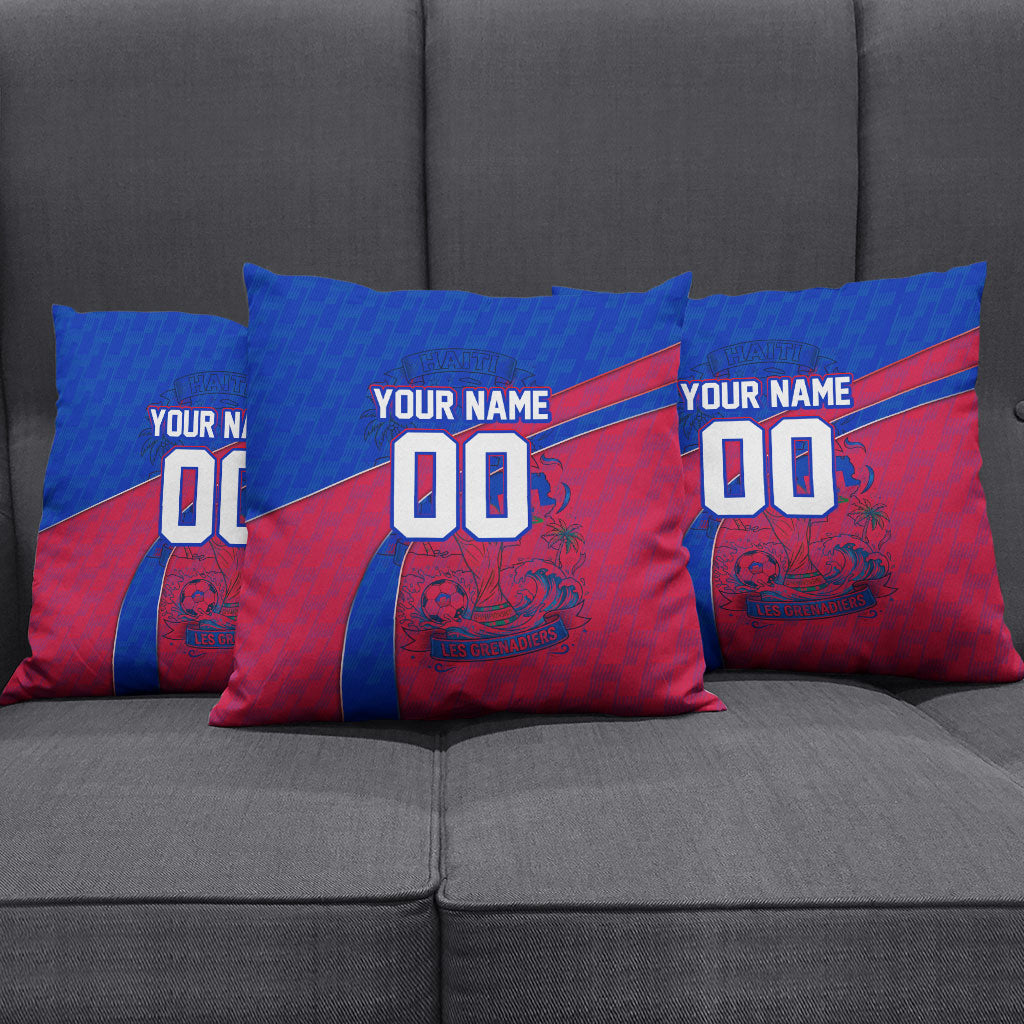 Personalized Haiti Soccer Les Grenadiers Pillow Cover Championship Football 2026 Trophy Haitian Flag Map