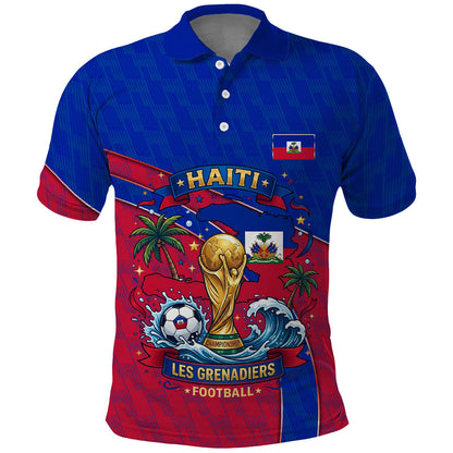 Personalized Haiti Soccer Les Grenadiers Polo Shirt Championship Football 2026 Trophy Haitian Flag Map