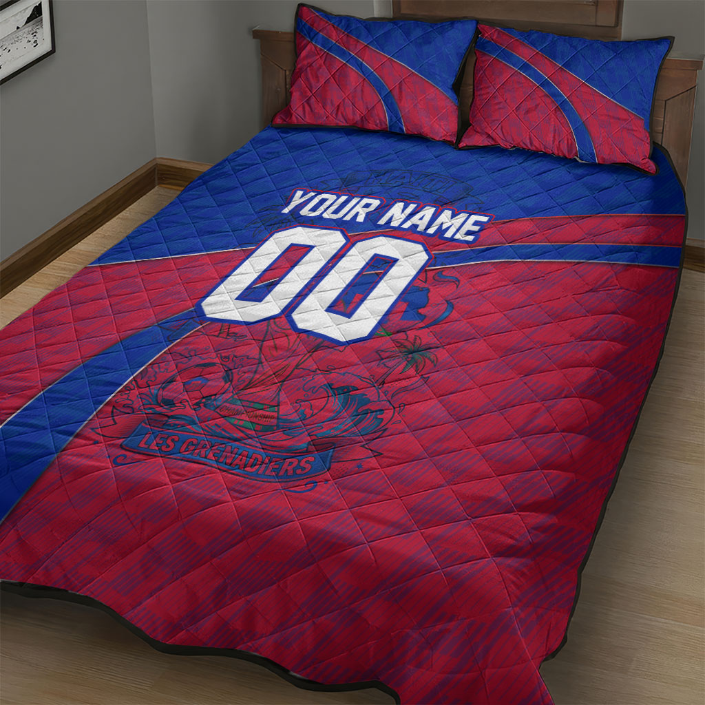 Personalized Haiti Soccer Les Grenadiers Quilt Bed Set Championship Football 2026 Trophy Haitian Flag Map