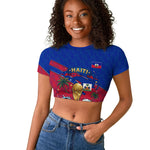 Personalized Haiti Soccer Les Grenadiers Raglan Cropped T shirt Championship Football 2026 Trophy Haitian Flag Map