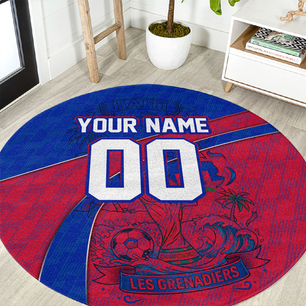 Personalized Haiti Soccer Les Grenadiers Round Carpet Championship Football 2026 Trophy Haitian Flag Map