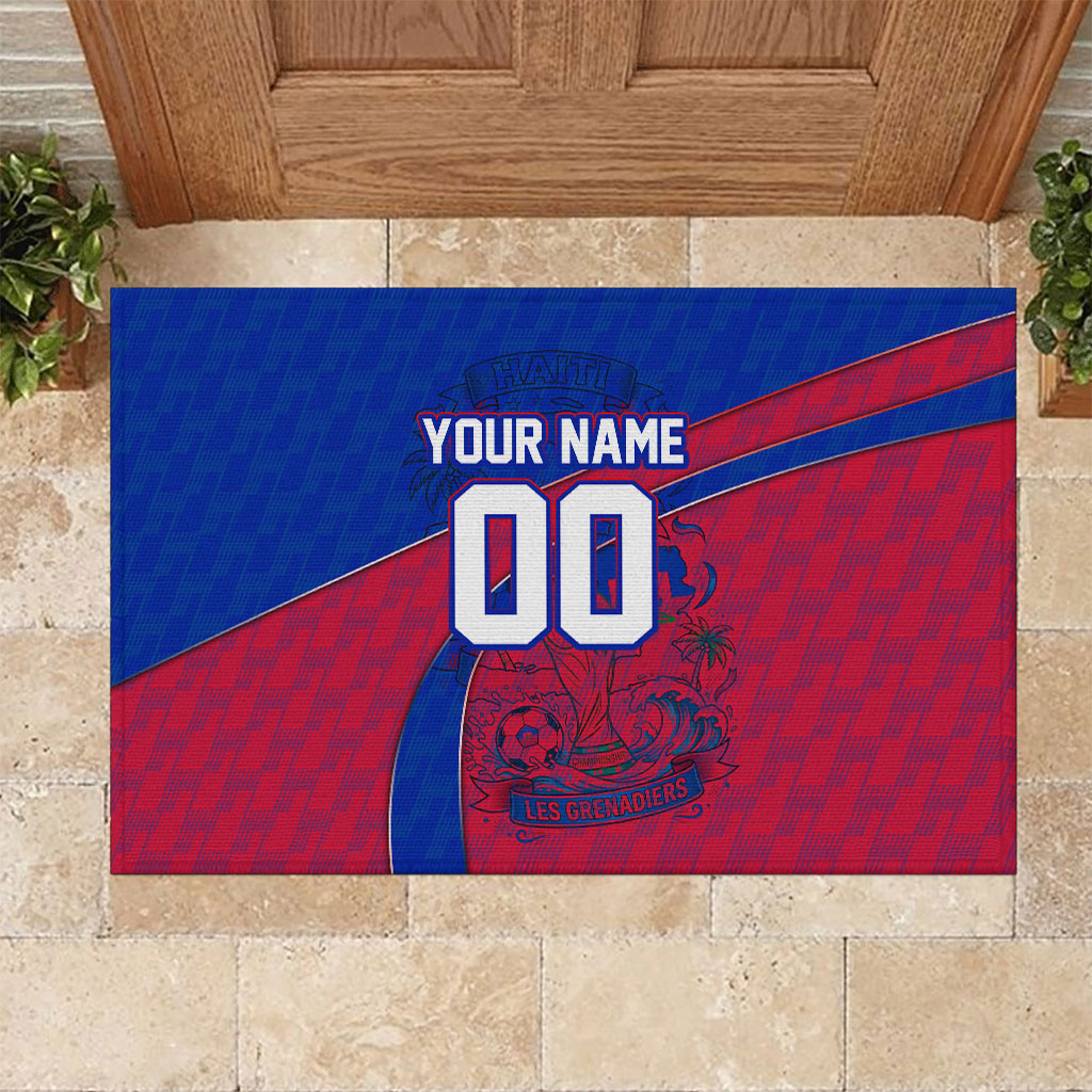 Personalized Haiti Soccer Les Grenadiers Rubber Doormat Championship Football 2026 Trophy Haitian Flag Map