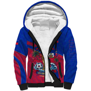 Personalized Haiti Soccer Les Grenadiers Sherpa Hoodie Championship Football 2026 Trophy Haitian Flag Map