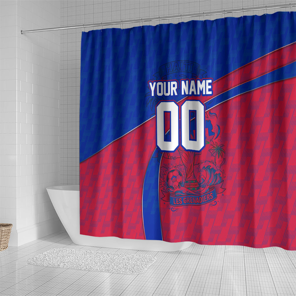 Personalized Haiti Soccer Les Grenadiers Shower Curtain Championship Football 2026 Trophy Haitian Flag Map