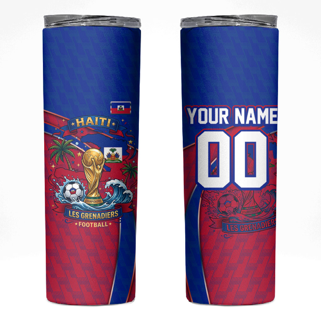 Personalized Haiti Soccer Les Grenadiers Skinny Tumbler Championship Football 2026 Trophy Haitian Flag Map