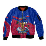 Personalized Haiti Soccer Les Grenadiers Sleeve Zip Bomber Jacket Championship Football 2026 Trophy Haitian Flag Map