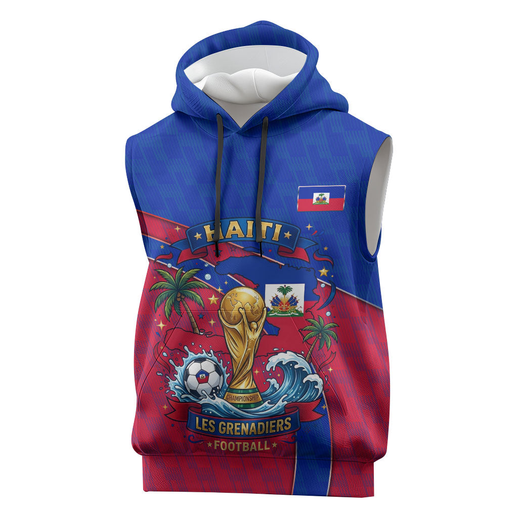 Personalized Haiti Soccer Les Grenadiers Sleeveless Hoodie Championship Football 2026 Trophy Haitian Flag Map