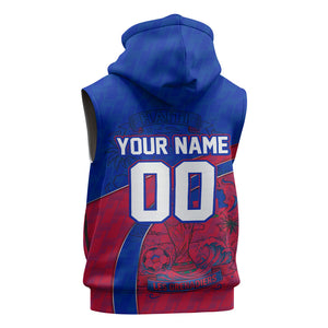 Personalized Haiti Soccer Les Grenadiers Sleeveless Hoodie Championship Football 2026 Trophy Haitian Flag Map